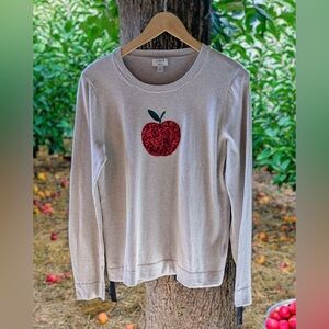 J.Crew Womens Teddie Sweater with Sequined Apple Applique Irory Long sleeve